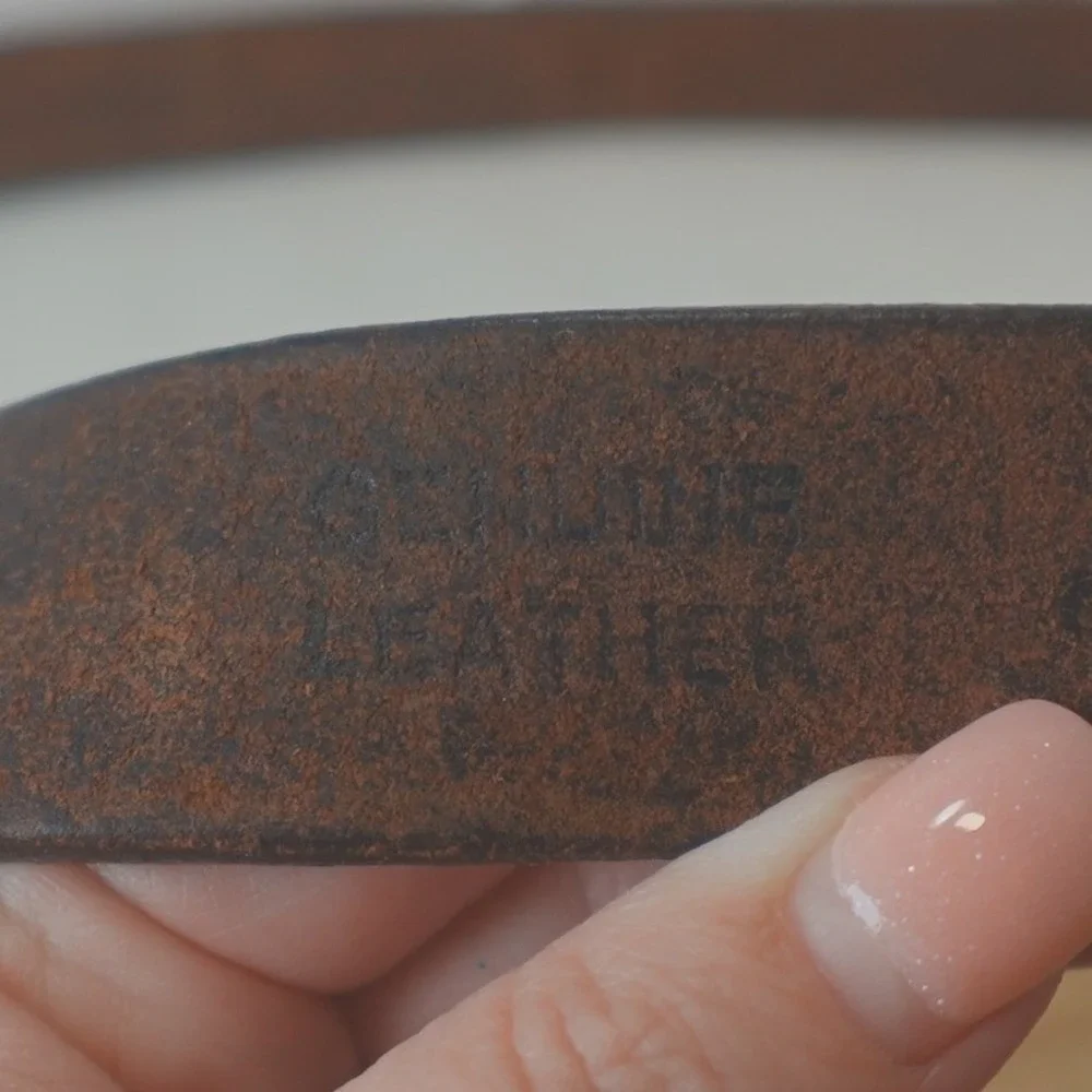 Men's Vintage Brown Leather Belt size 40 Brass Buckle Double Hitch Inner Outer